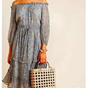 Anthropologie Women Kira Peasant Floral Off-Shoulder Dress Sz 10